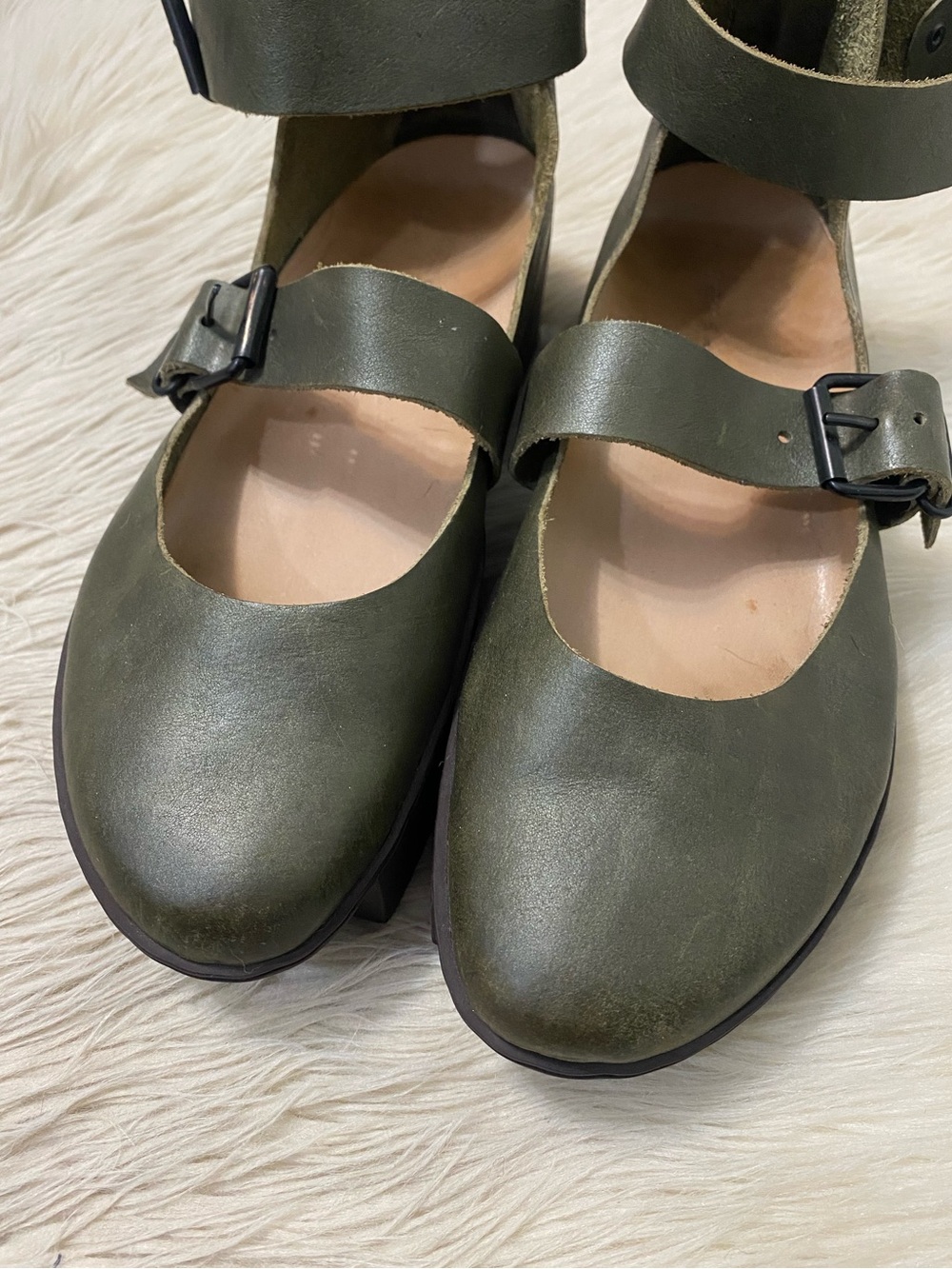 Trippen Moholy Olive Green Leather Box Sole Platform Buckle Strap Shoes 38 US 7 - Picture 4 of 10